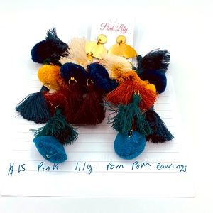 Pink lily Pom Pom earrings